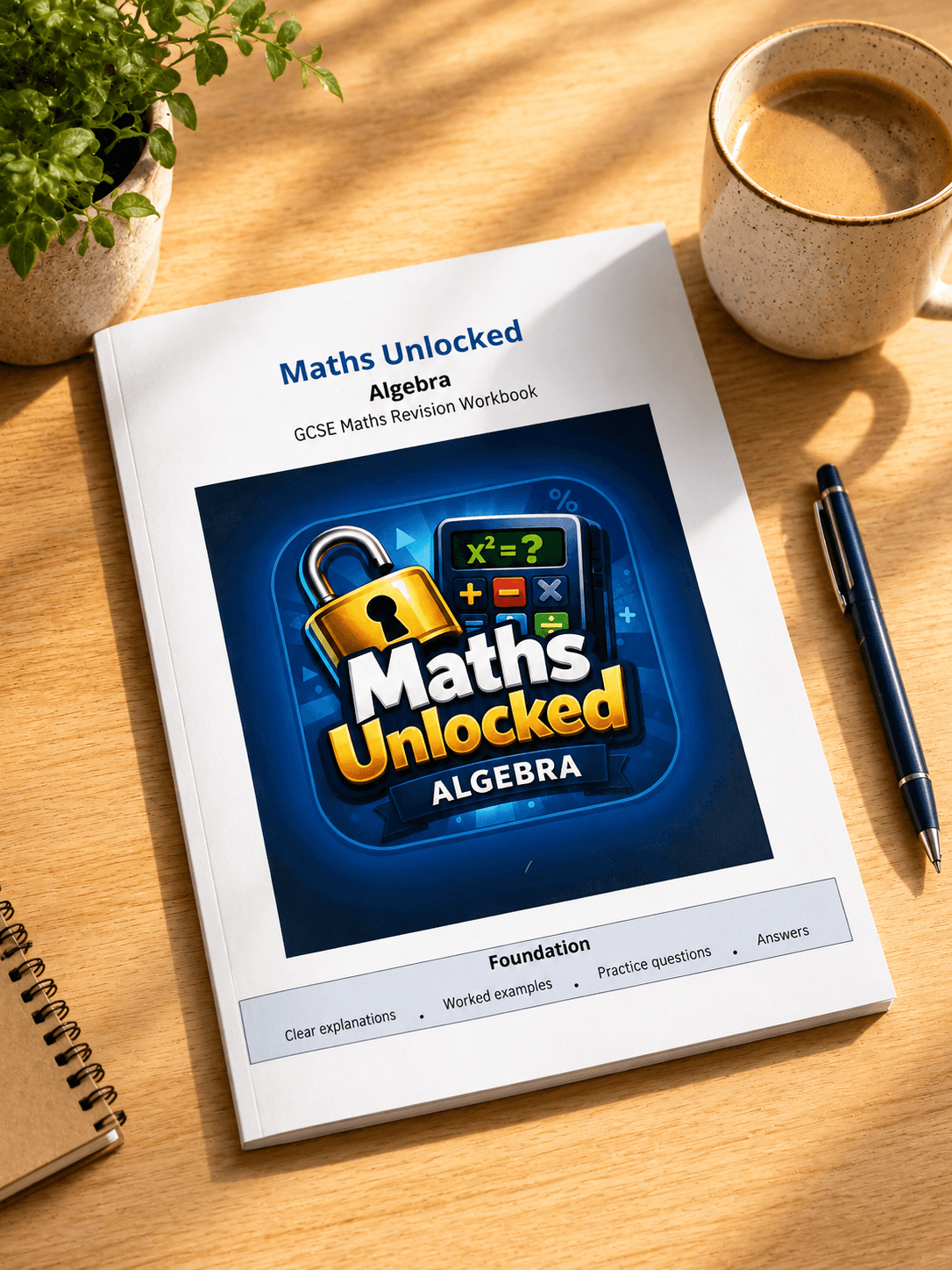 Maths Unlocked: Algebra Foundation GCSE Maths revision workbook cover