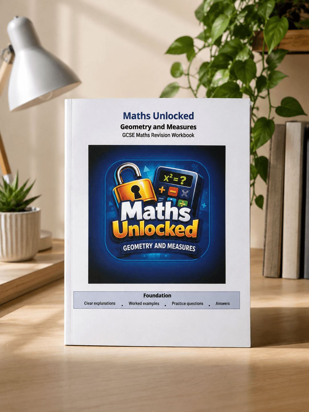 Maths Unlocked: Geometry and Measures Foundation GCSE Maths revision workbook cover