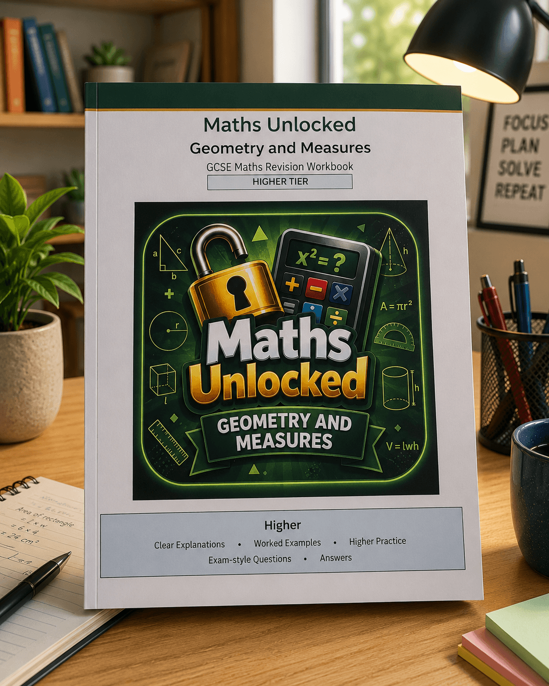 Maths Unlocked Higher: Geometry and Measures Higher GCSE Maths revision workbook cover
