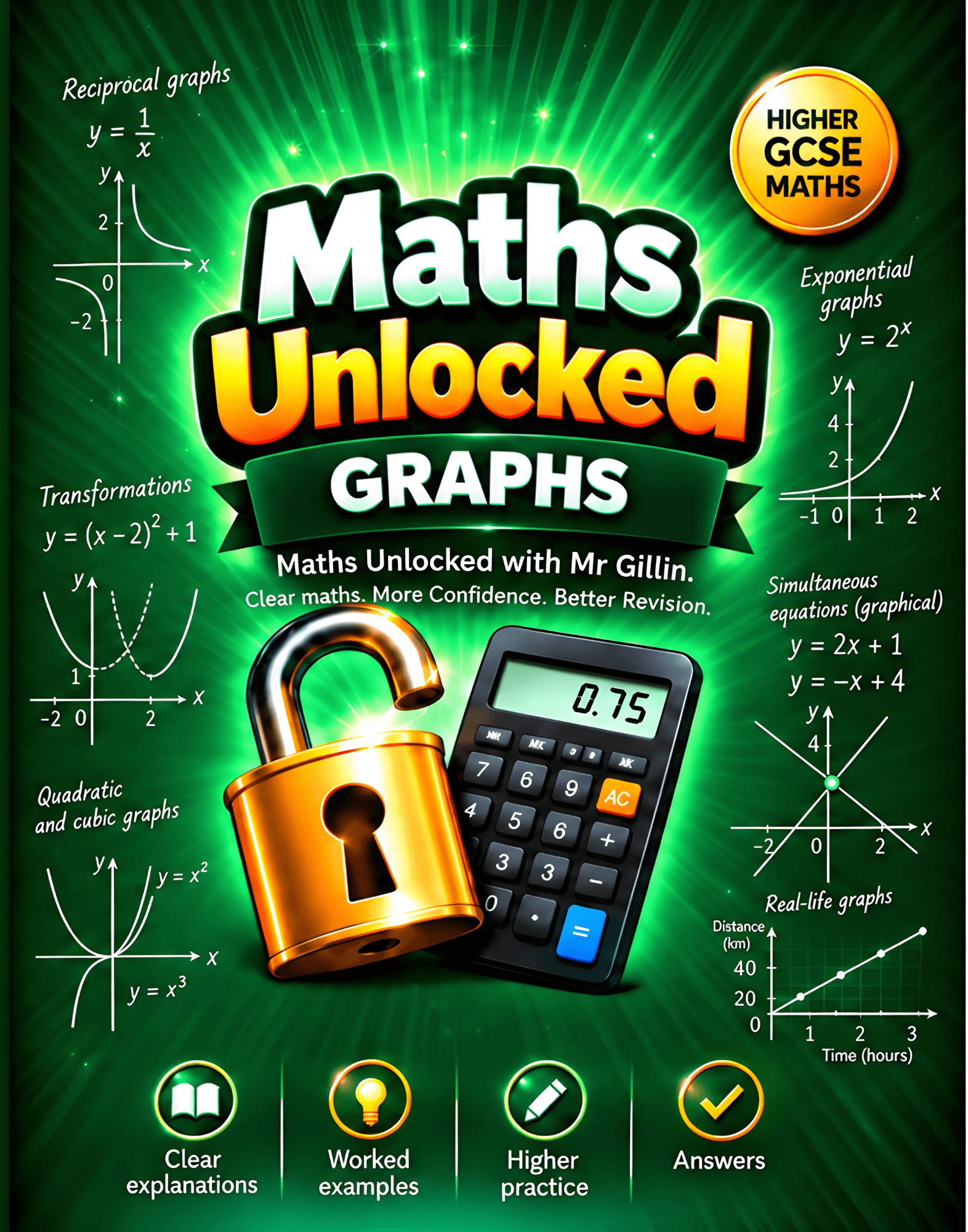 Front cover of Maths Unlocked Higher: Graphs, Higher GCSE Maths workbook