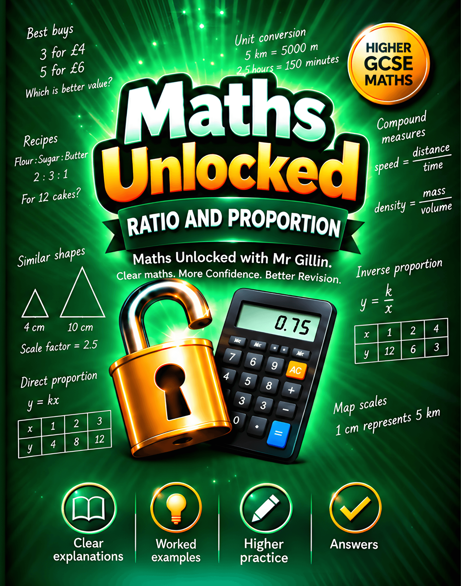 Front cover of Maths Unlocked Higher: Ratio and Proportion, Higher GCSE Maths workbook