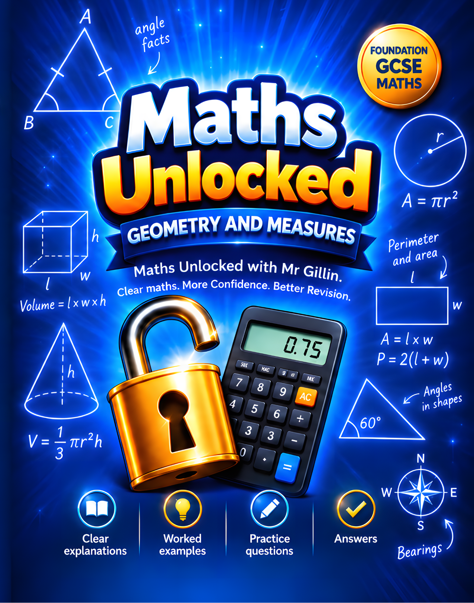 Front cover of Maths Unlocked: Geometry and Measures, Foundation GCSE Maths workbook