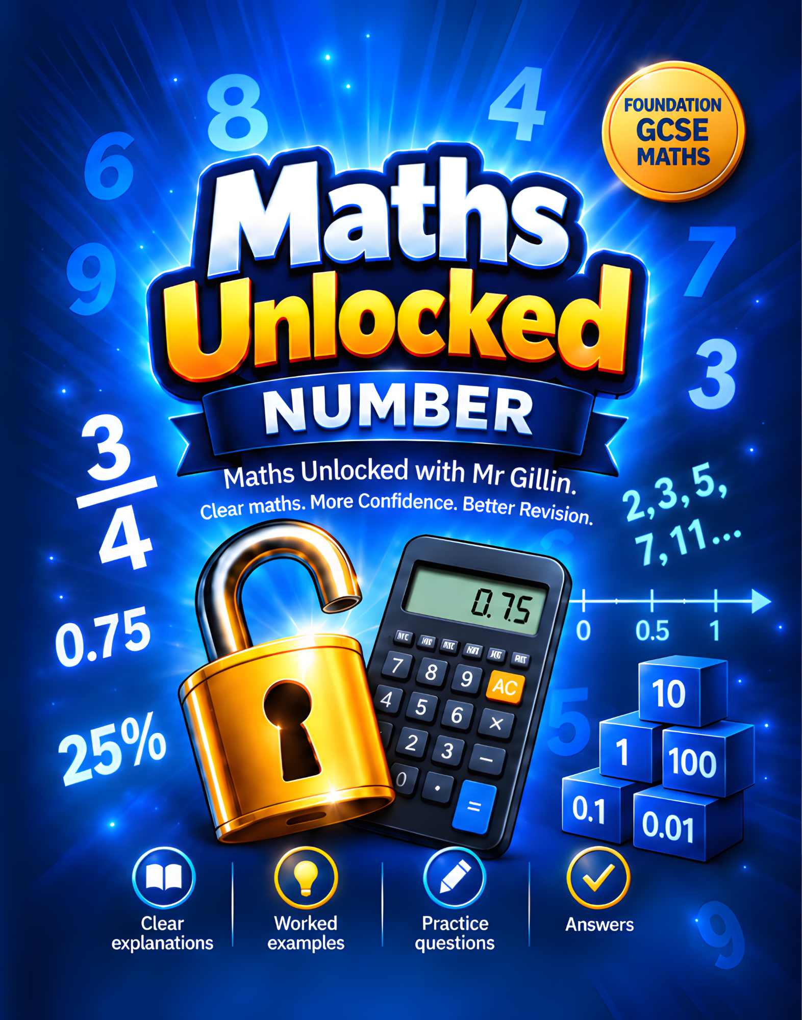 Front cover of Maths Unlocked: Number, Foundation GCSE Maths workbook