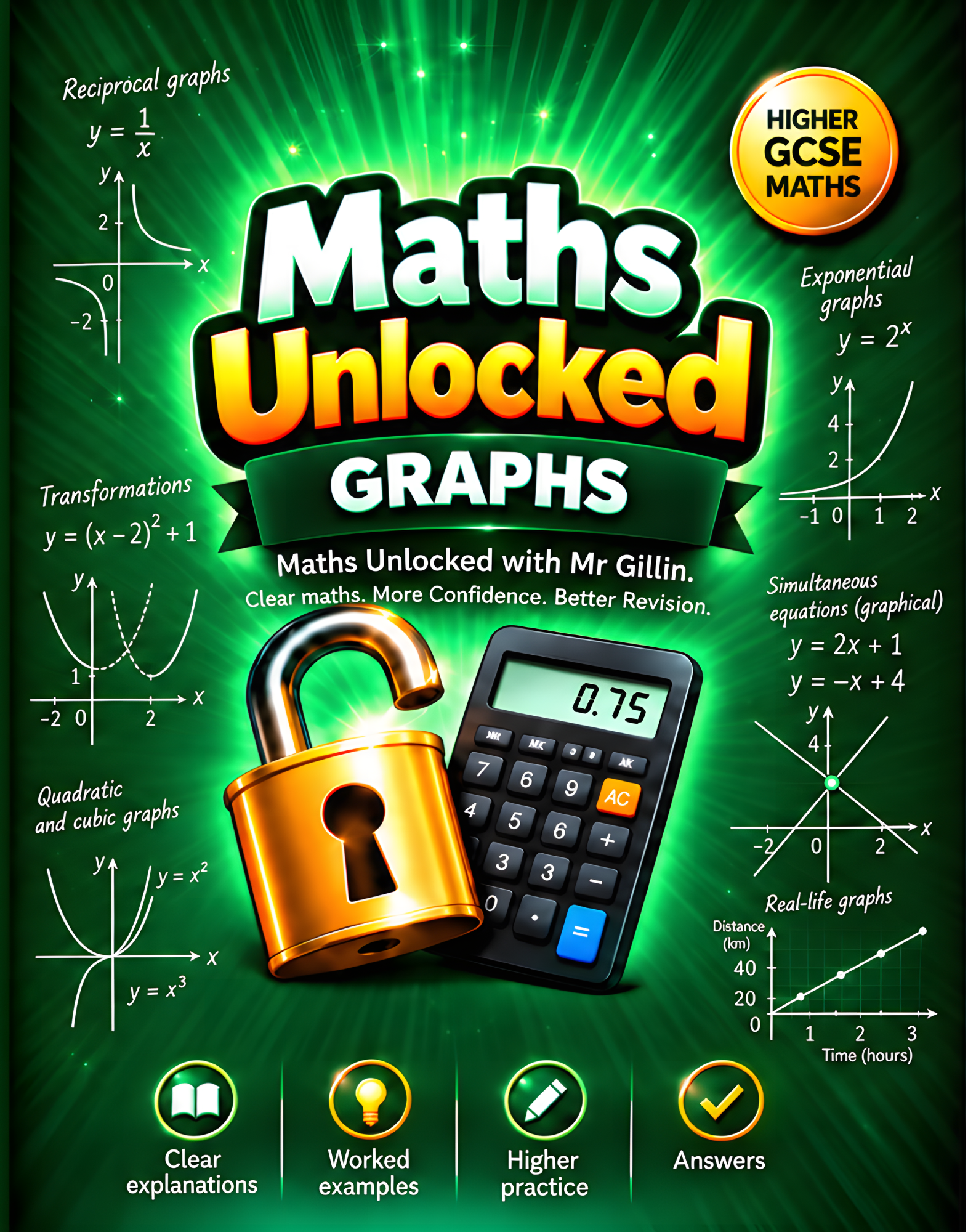 Front cover of Maths Unlocked Higher: Graphs, Higher GCSE Maths workbook
