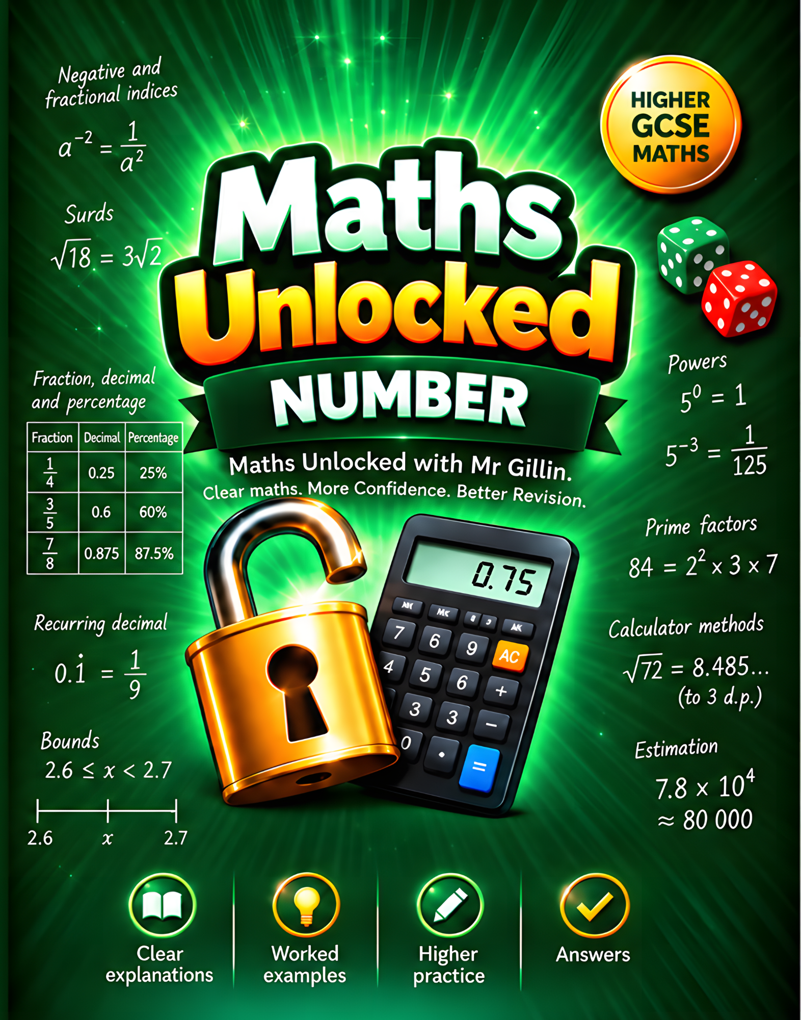 Front cover of Maths Unlocked Higher: Number, Higher GCSE Maths workbook